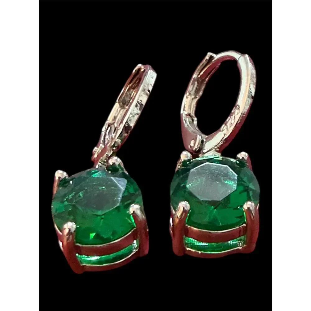 YourDailyDazzle 925 Stamped Silver Emerald Green Crystal Drop Earrings